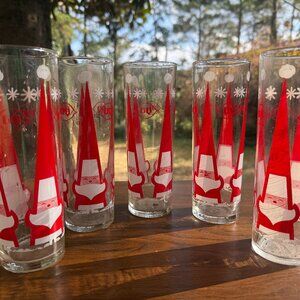 1960s Retro Dairy Queen Holt Howard Atomic Starburst Santa Glasses Set 5 Libbey